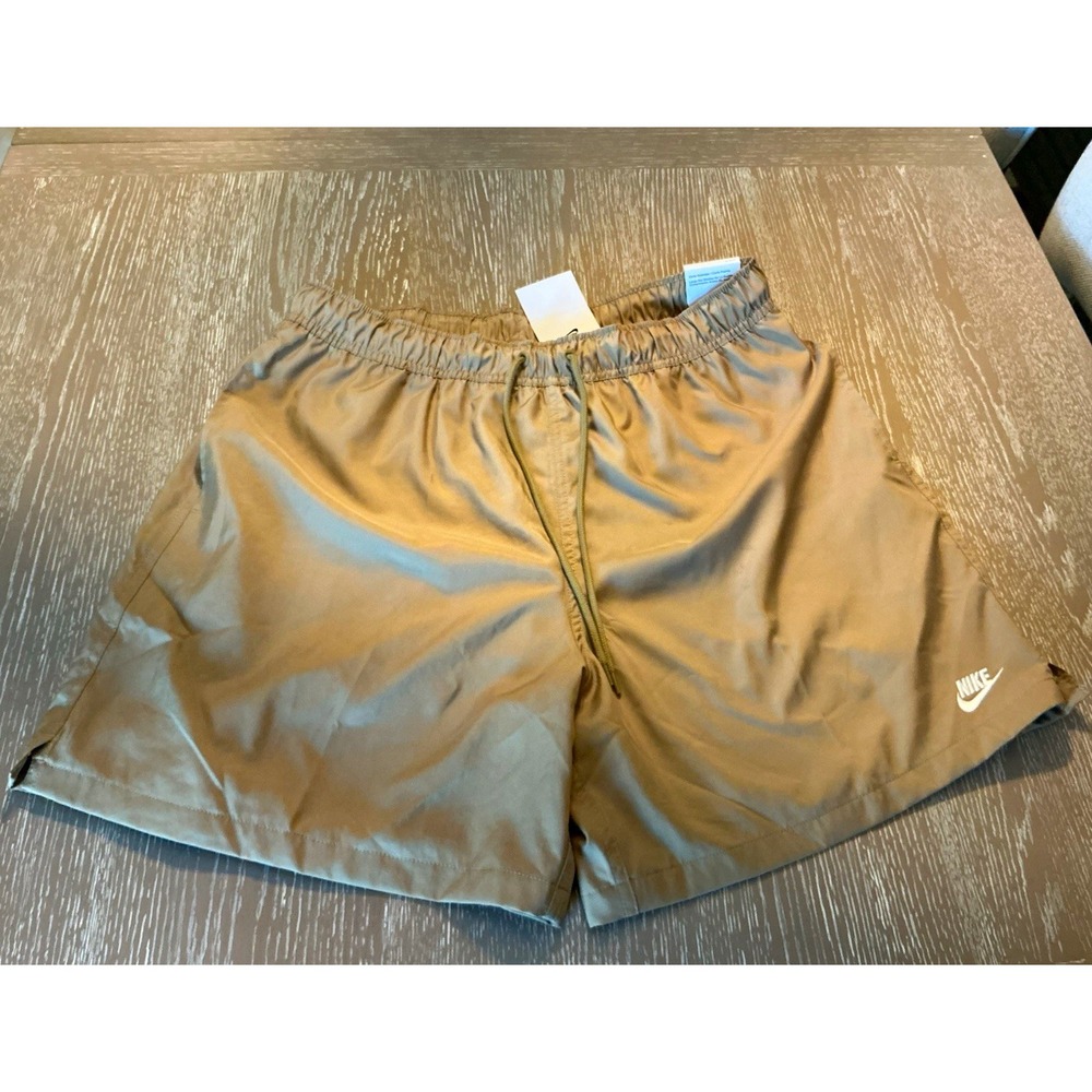 Nike Men's Beige Solid Swim Shorts L Mesh Lined Elastic Waist Drawstring Pockets